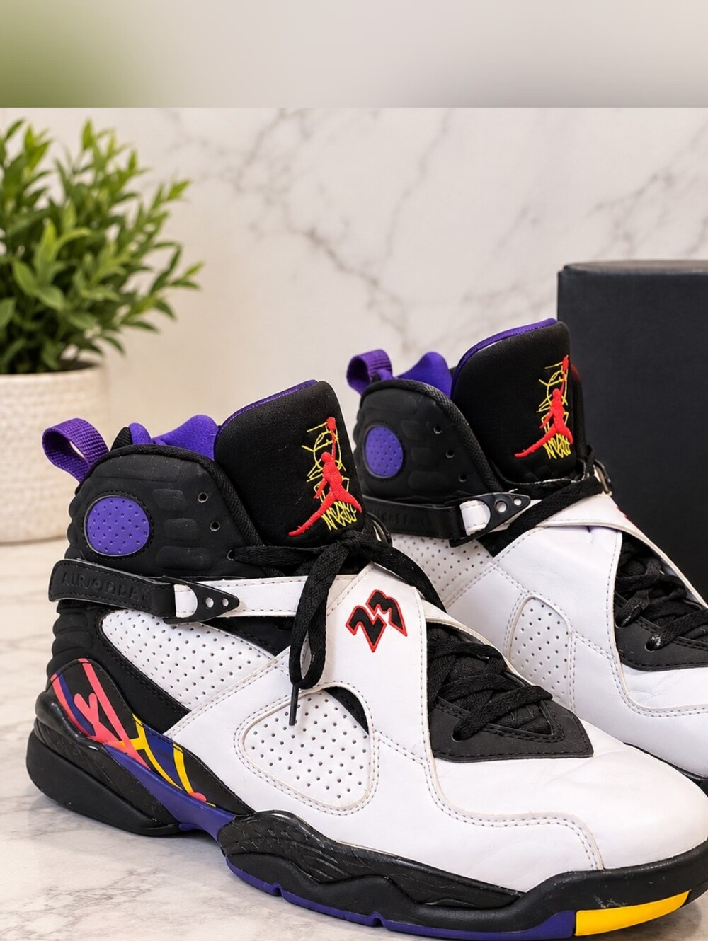 Nike Air Jordan 8 Retro Three Peat White Black Purple Sneakers Men's Size 12
